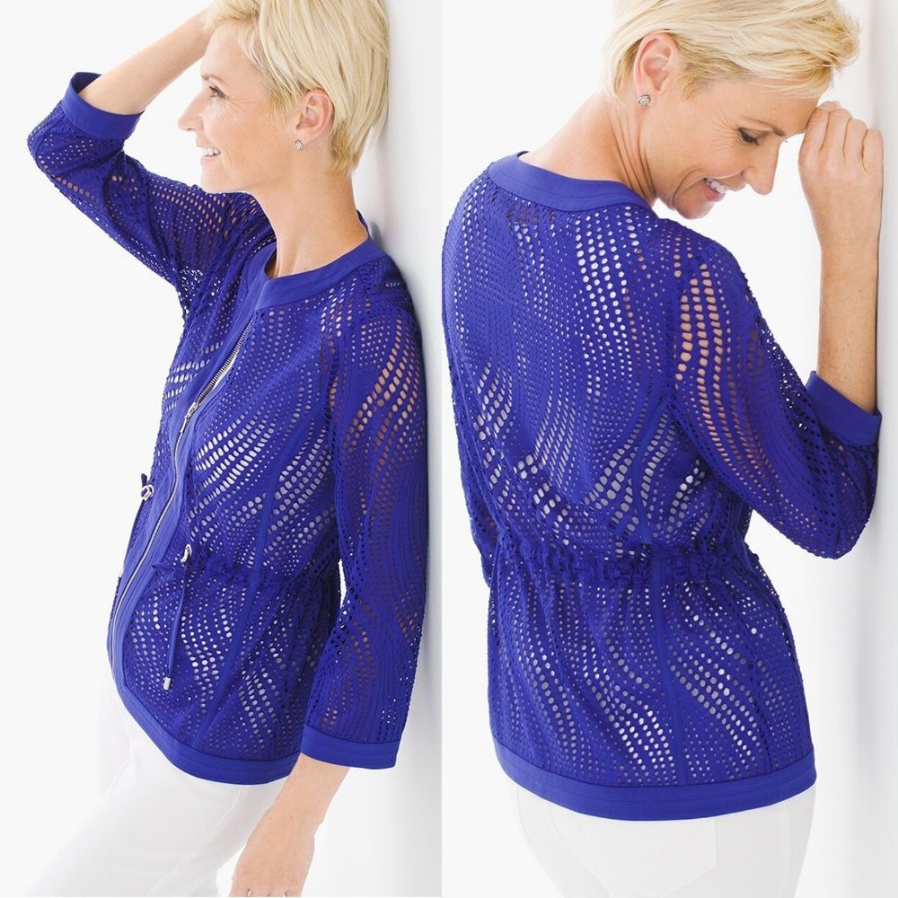 New Chico's Zenergy Perforated Neema Blue Jacket Size 3 US XL